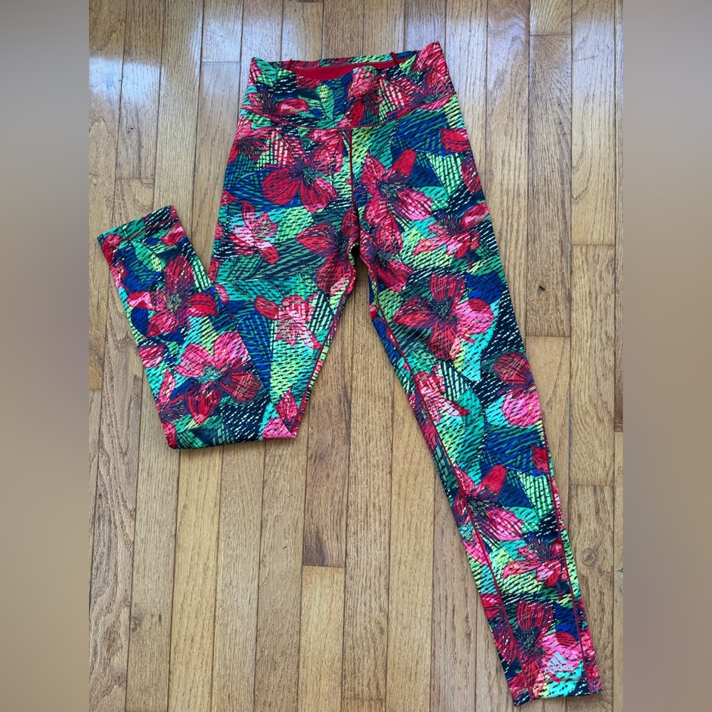 adidas Women's Floral Leggings - Red and Green